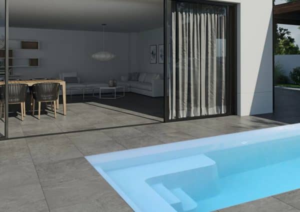 piscine coque MARGOT avec terrasse moderne grise