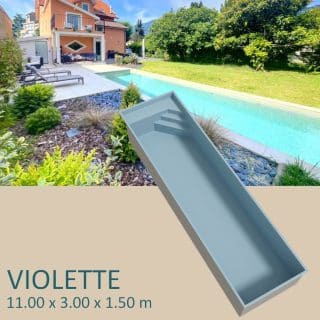 Presentation piscine coque couloir de nage 11.00x3.00 banquette escalier d'angle