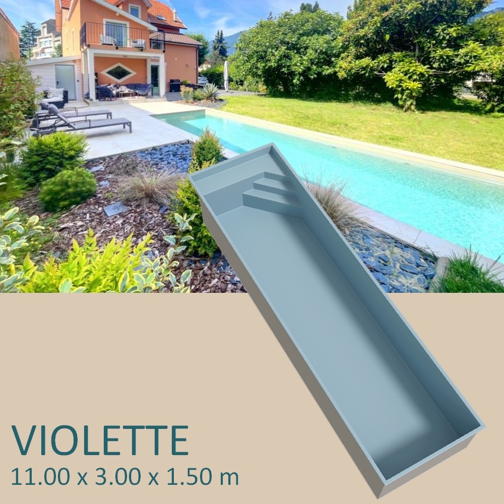 Presentation piscine coque couloir de nage 11.00x3.00 banquette escalier d'angle