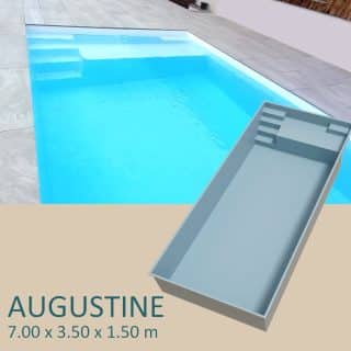presentation Piscine coque AUGUSTINE 7 x 3,50 x 1,50 m avec plage immergée de 1 m et accès des deux côtés