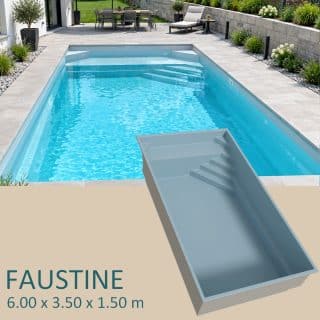 presentation Piscine coque FAUSTINE 6 x 3,50 m avec banquette et escalier d'angle