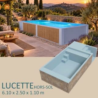 Piscine coque hors sol LUCETTE Plug & Play de 6,10 x 2,50 m