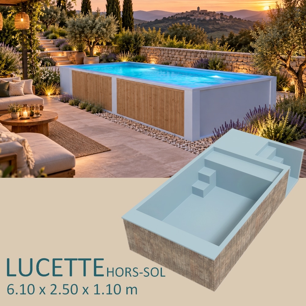 Piscine coque hors sol LUCETTE Plug & Play de 6,10 x 2,50 m