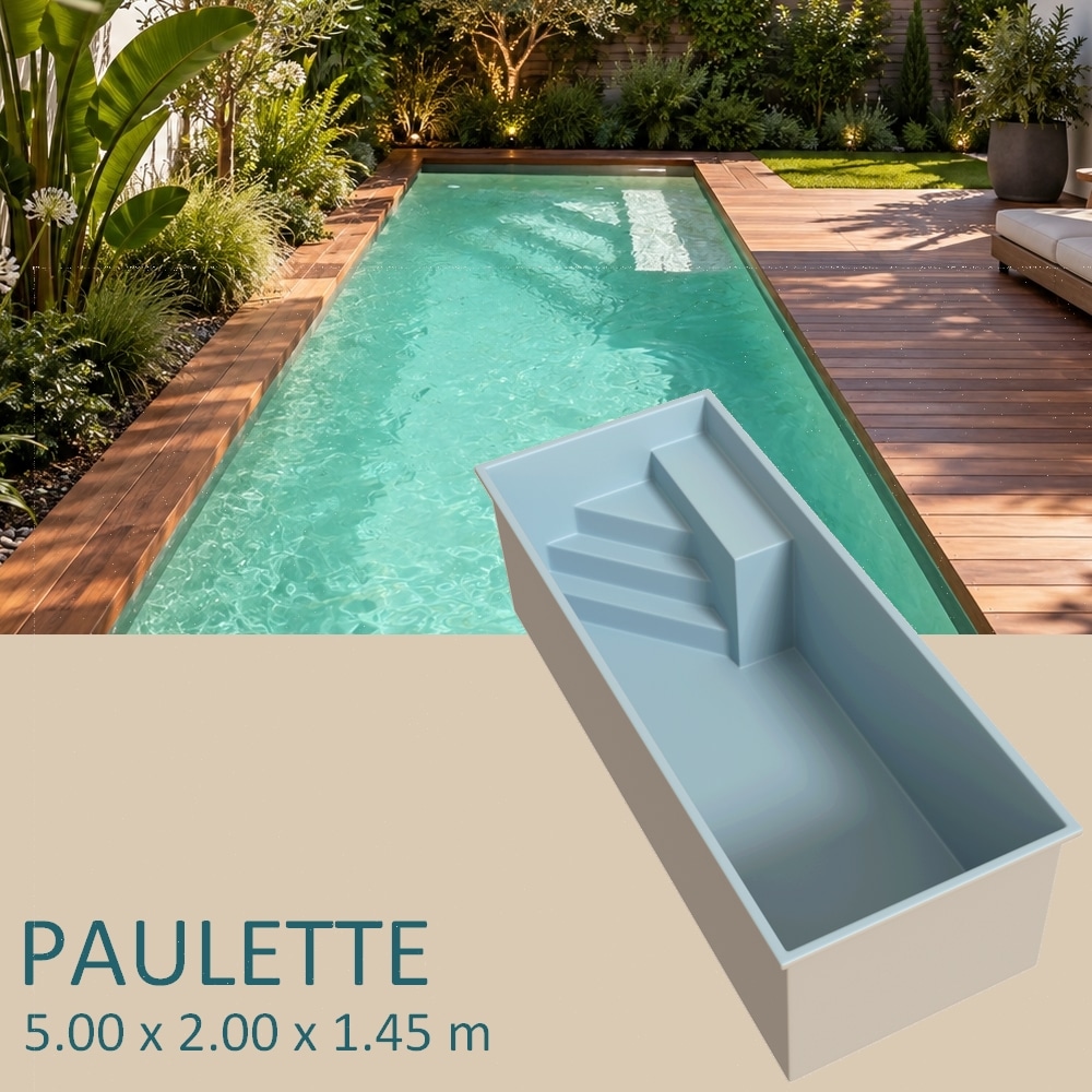 Presentation Mini piscine coque PAULETTE 5,00 x 2,00 m avec escalier d'angle